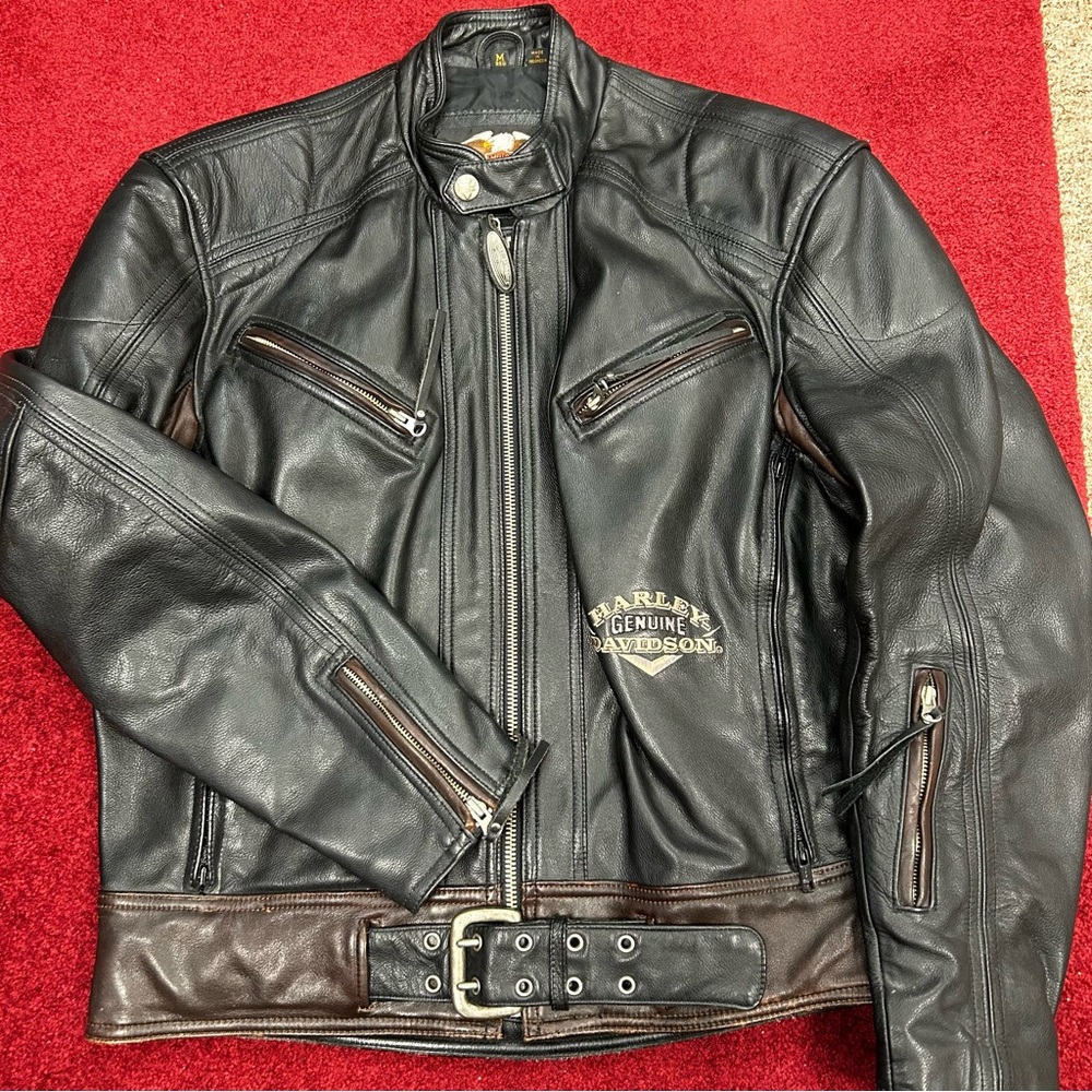 Harley-Davidson Black and Brown Leather Bomber Jacket